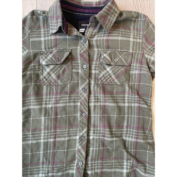 Marmot Flannel Shirt Womens Small Green Plaid Button Up Soft Casual - Picture 2 of 6